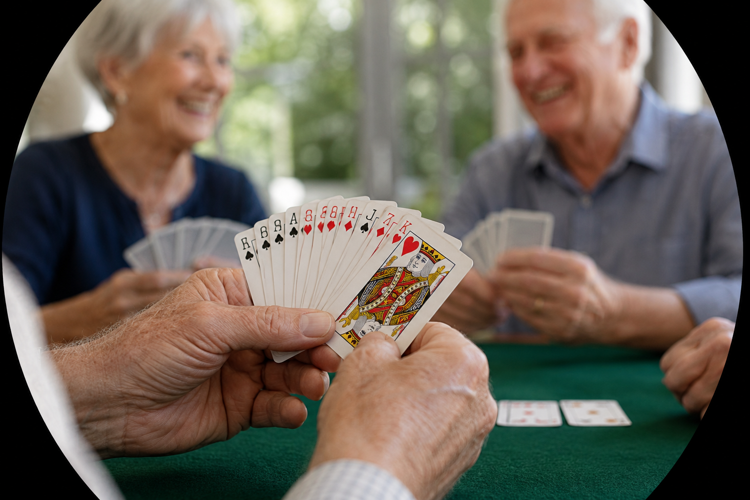 Des seniors réunis autour d’une partie de bridge