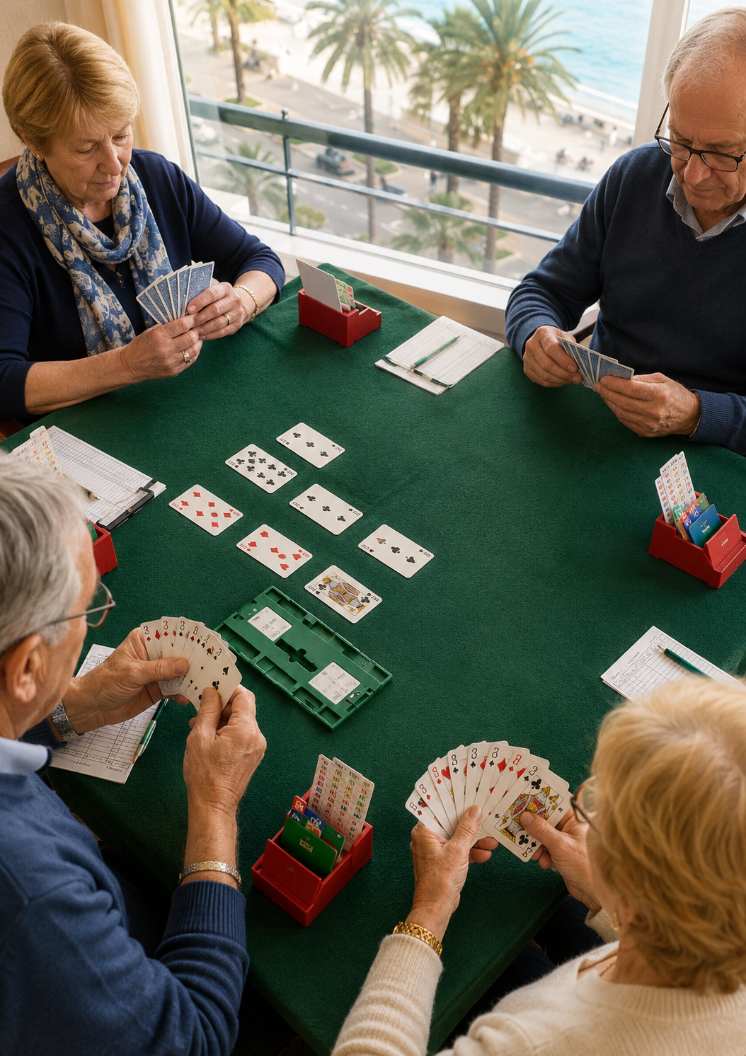 Vue d’une table de bridge pendant une partie